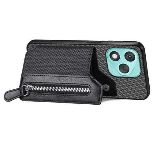 Funda tipo cartera con cremallera horizontal y tapa de fibra de carbono para Honor 400 Lite (negro)