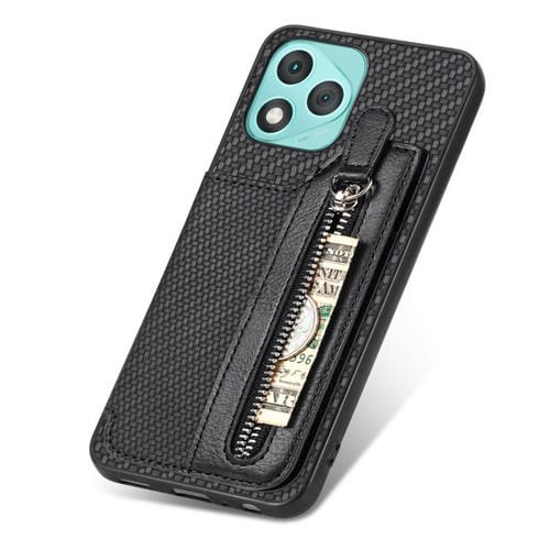 Funda tipo cartera con cremallera horizontal y tapa de fibra de carbono para Honor 400 Lite (negro)