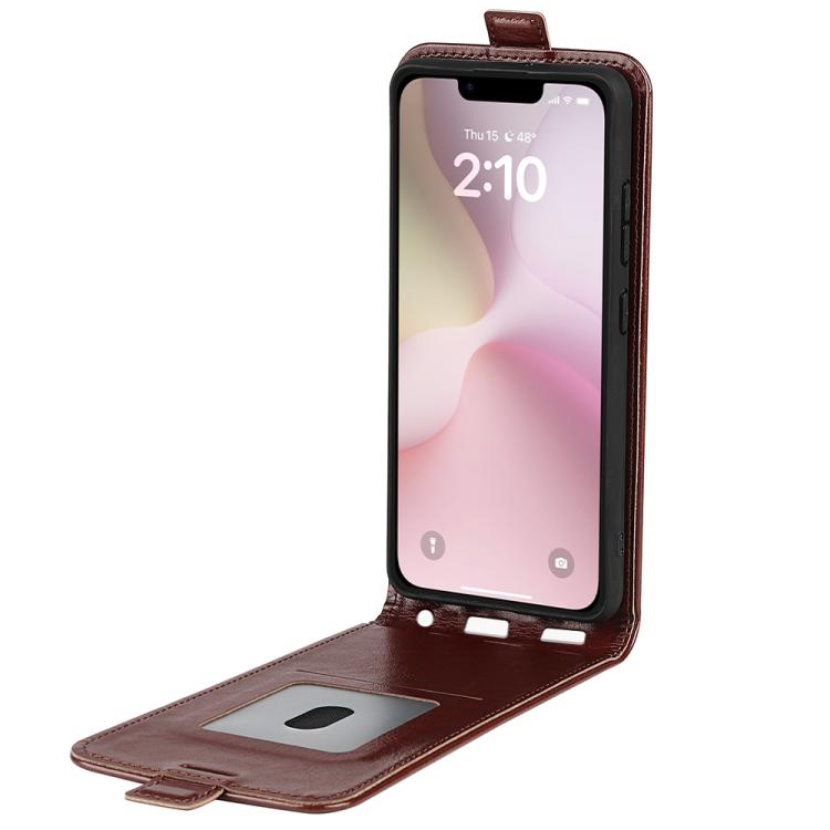 Funda de Cuero con Tapa Vertical Simple Textura R64 para iPhone 16E (Marrón)
