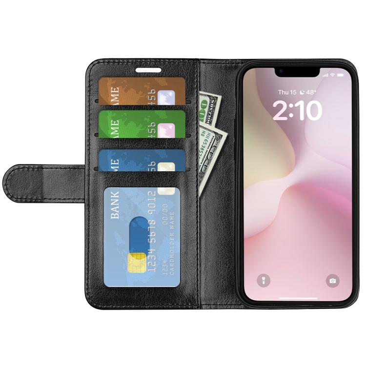 Funda de Cuero con Tapa Horizontal Textura R64 para iPhone 16E (Negro)