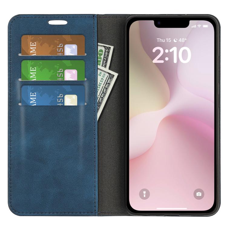 Funda de Cuero con Ventosa Magnética para iPhone 16E Retro-Skin (Azul Oscuro)