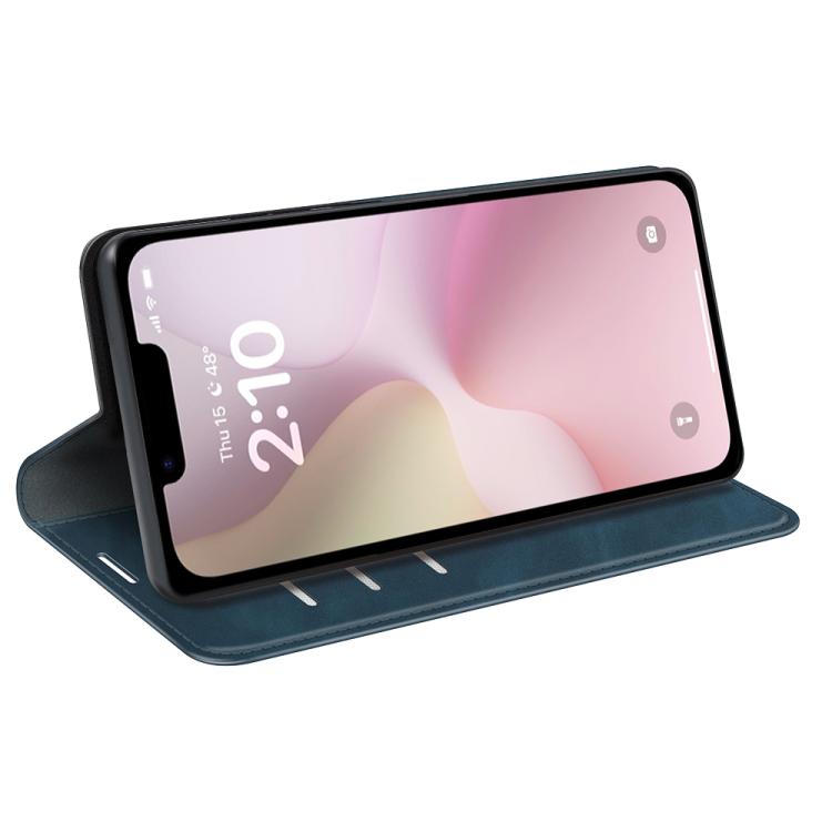 Funda de Cuero con Ventosa Magnética para iPhone 16E Retro-Skin (Azul Oscuro)