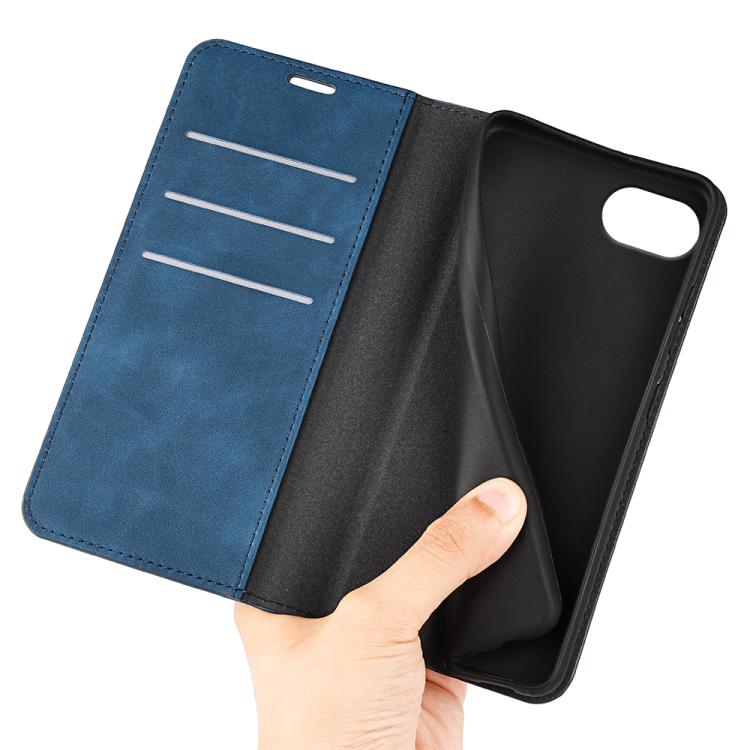 Funda de Cuero con Ventosa Magnética para iPhone 16E Retro-Skin (Azul Oscuro)
