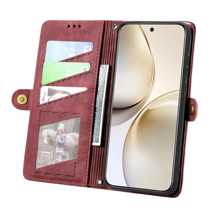 Funda de Cuero con Hebilla Lateral y Cremallera Geométrica para Realme 14 Pro+ (Roja)