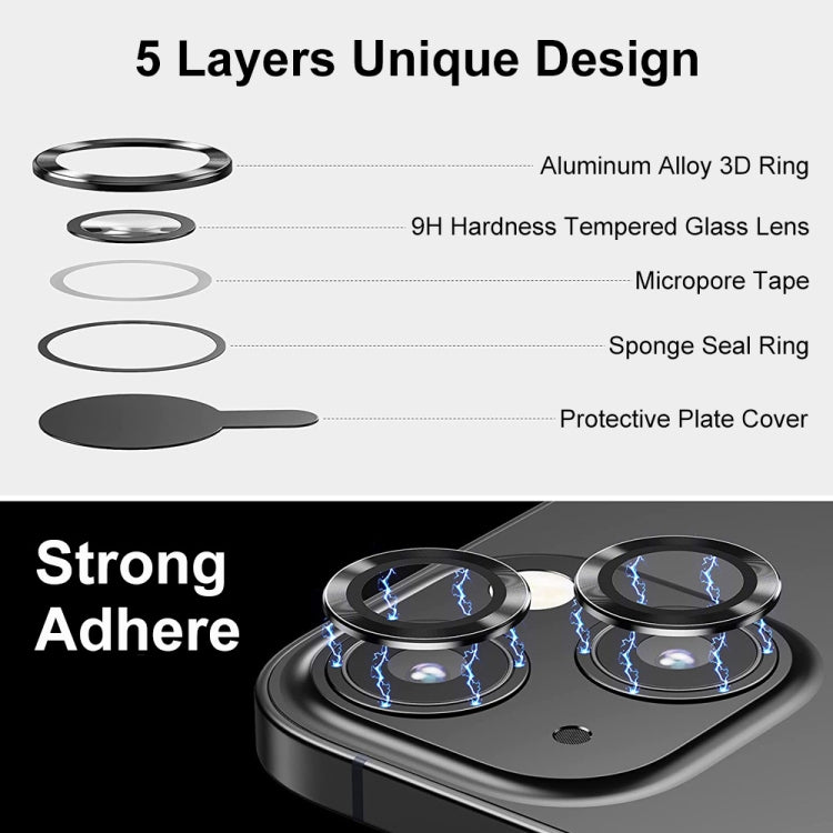Película de Vidrio Templado Lente Trasera Enkay para iPhone 15/15 Plus de Aleación de Aluminio (Negro) - MOVILSTORE