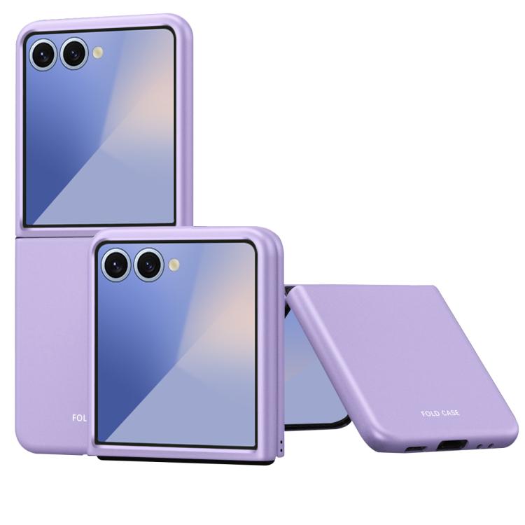 Funda de policarbonato galvanizado para Samsung Galaxy Z Flip7 5G, a prueba de golpes y con tacto de piel (morado)