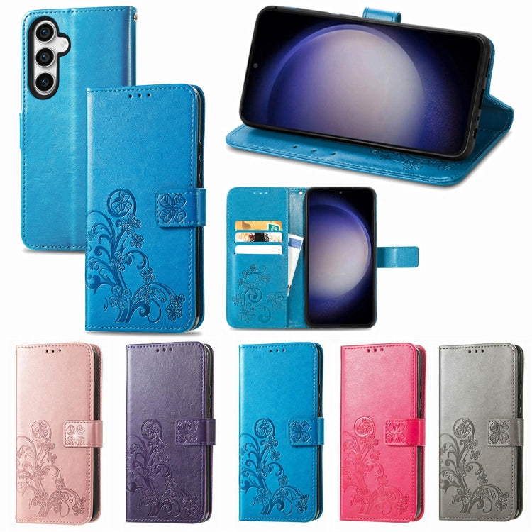 Funda para Samsung Galaxy M34 5G Cuero con Hebilla En Relieve y Cierre de Cuatro Hojas (Gris)