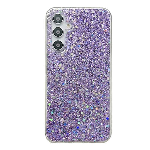 Estuche para Teléfono Samsung Galaxy A35 TPU Epoxi con Lentejuelas Brillantes (Púrpura)