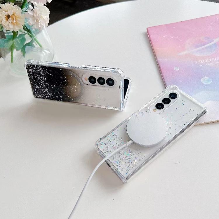 Funda protectora de TPU con purpurina Magsafe para Samsung Galaxy Z Fold7 (blanca)
