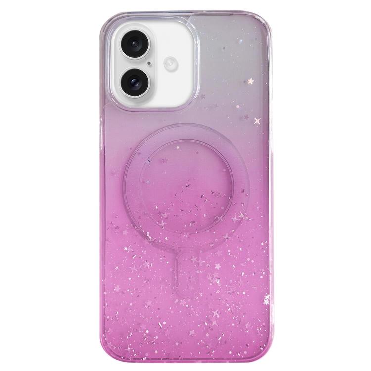 Funda híbrida de TPU transparente con purpurina MagSafe para iPhone 16 (rosa)