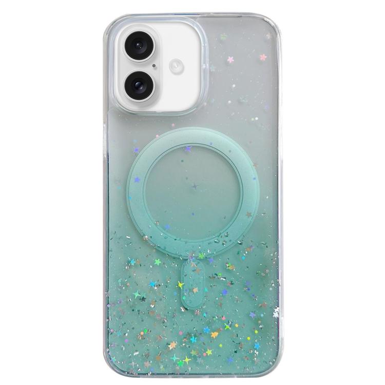 Funda híbrida de TPU transparente con purpurina MagSafe para iPhone 16 Plus (verde)