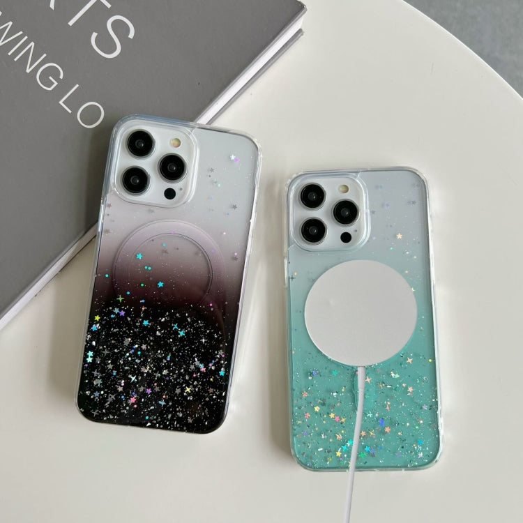Funda híbrida de TPU transparente con purpurina MagSafe para iPhone 16 Pro (negra)