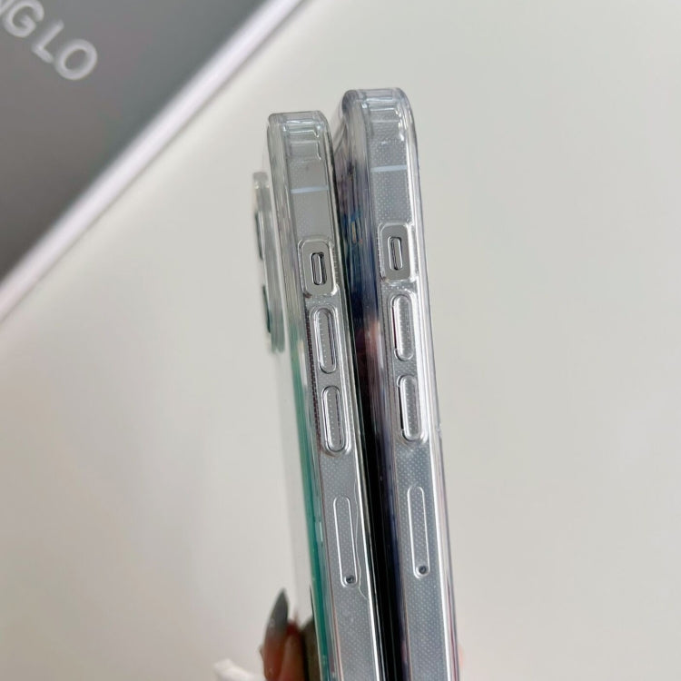 Funda híbrida de TPU transparente con purpurina MagSafe para iPhone 16 Plus (morada)