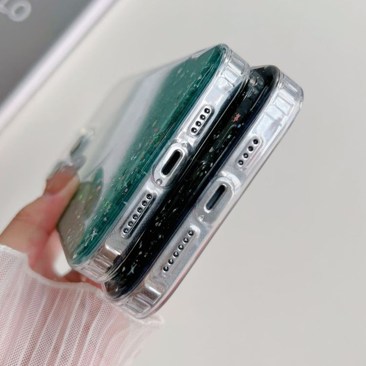 Funda híbrida de TPU transparente con purpurina MagSafe para iPhone 16 Plus (morada)