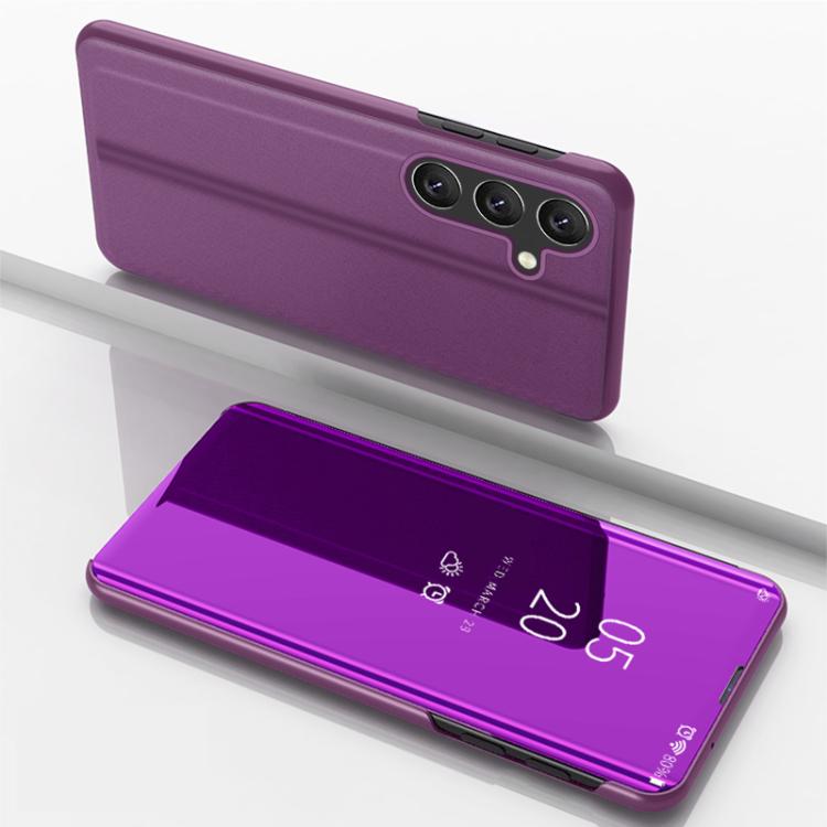 Funda de cuero con tapa horizontal y espejo chapado para Samsung Galaxy S25 FE 5G con soporte (morado)