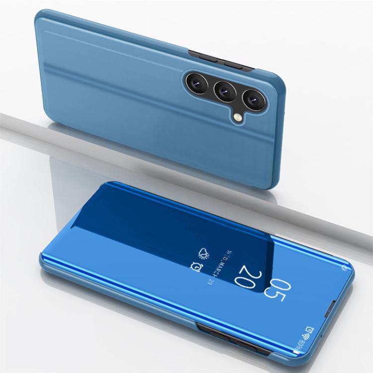 Funda de cuero con tapa horizontal y espejo chapado para Samsung Galaxy S25 FE 5G con soporte (azul)