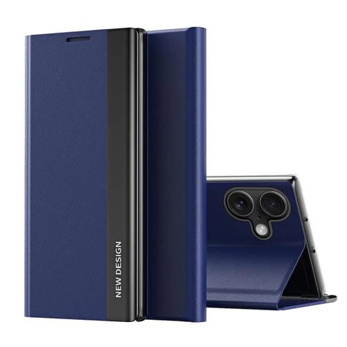 Funda de cuero con adsorción lateral galvanizada para iPhone 17 (azul oscuro)