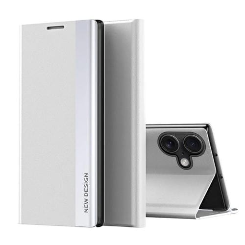 Funda de cuero con adsorción lateral galvanizada para iPhone 17 (plateada)
