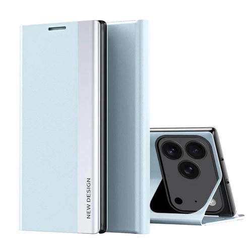 Funda de cuero con adsorción lateral galvanizada para iPhone 17 Pro (azul claro)