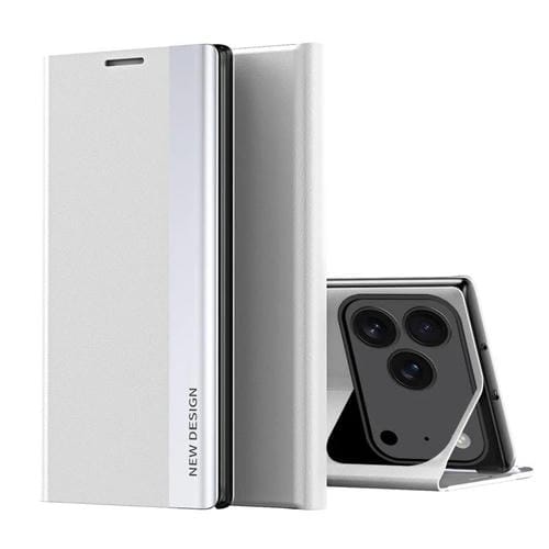 Funda de cuero con adsorción lateral galvanizada para iPhone 17 Pro Max (plateada)