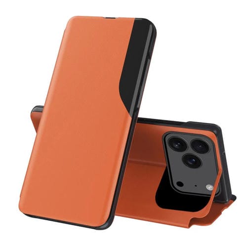 Funda de cuero con tapa y pantalla lateral para iPhone 17 Pro Max (naranja)