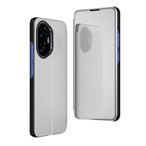 Funda de Cuero con Tapa Horizontal y Espejo para Honor 300 con Soporte (Plateada)