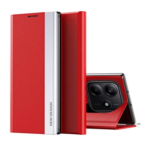 Funda de Cuero con Adsorción Lateral Galvanizada para Xiaomi Redmi Note 14 5G (Roja)
