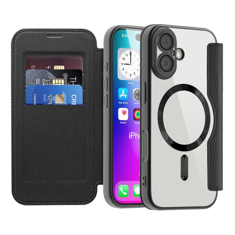 Funda de cuero con diseño de rombos y protección Magsafe RFID para iPhone 17 (negro)