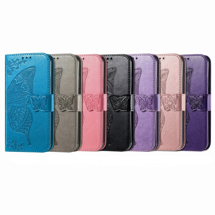 Funda de Cuero con Relieve Mariposa y Flor para iPhone 16E (Gris)