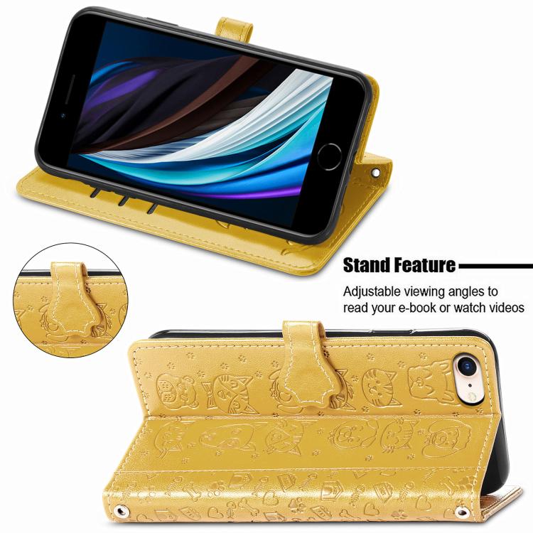 Funda de Piel con Relieve de Gato y Perro para iPhone 16E (Amarilla)