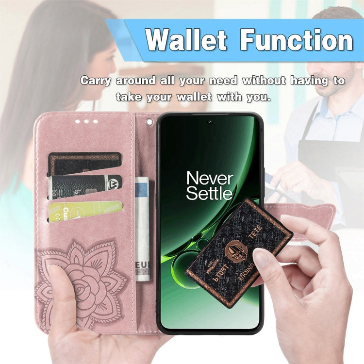 Funda de Cuero para OnePlus Ace 3 Pro con Relieve de Mariposa y Flor (Negra)