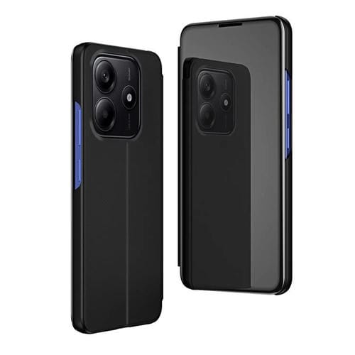 Funda de Cuero con Tapa Horizontal y Espejo Chapado para Xiaomi Redmi Note 14 5G con Soporte (Negro)
