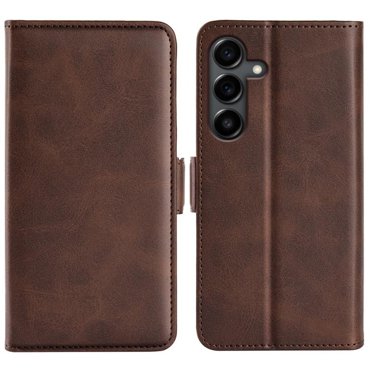 Funda de cuero con tapa horizontal y hebilla magnética de doble cara para Samsung Galaxy S25 FE 5G (marrón)