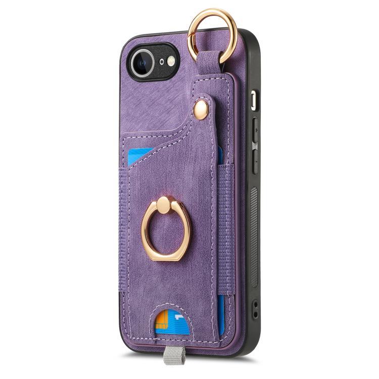 Funda para Teléfono iPhone 16E con Anillo y Tarjetero Estilo Retro con Asa para Colgar (Morado)
