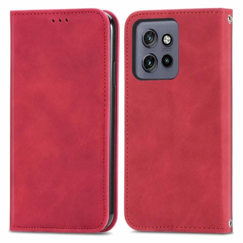 Funda de Cuero con Tapa Magnética para Motorola Edge 50 Neo (Rojo)