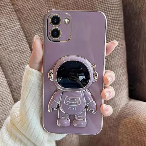 Estuche para Teléfono Samsung Galaxy A03 con Soporte para Astronauta Galvanizado (Púrpura)