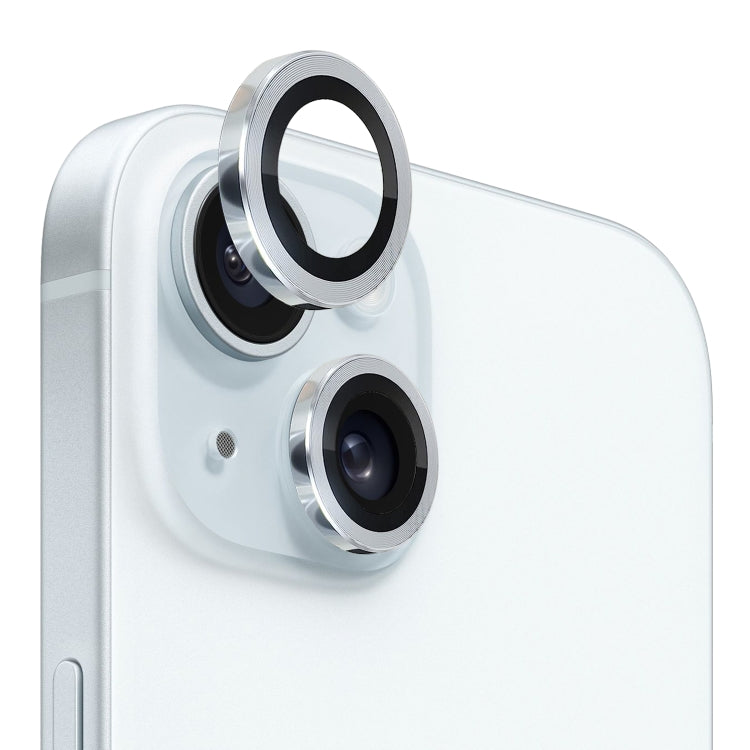 Protector de Lente de Cámara Northjo para iPhone 15/15 Plus Vidrio Templado con Anillo de Metal (Plata) - MOVILSTORE