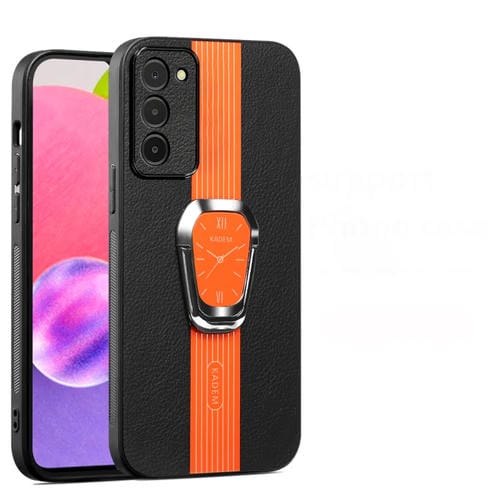 Estuche magnético para Samsung Galaxy A03S con parte trasera de cuero Litchi y soporte (Naranja)