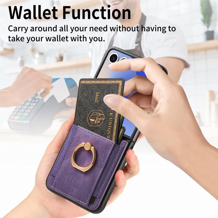 Funda para Samsung Galaxy Z Flip7 5G con diseño retro de piel sintética y tarjetero (morado)