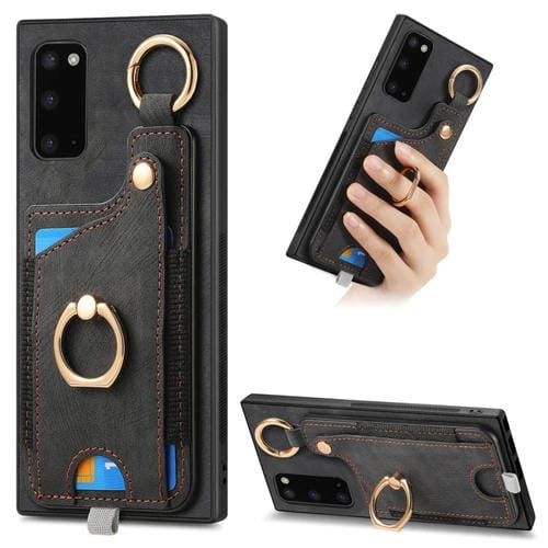 Funda para Teléfono Samsung Galaxy Note20 con Bolsa para Tarjeta Anillo y Lazo (Negro)