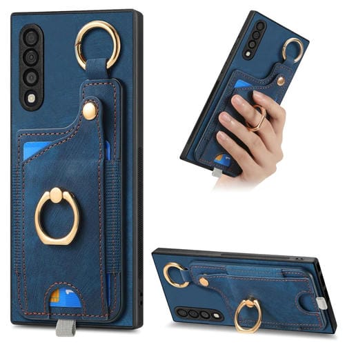 Funda para Teléfono Samsung Galaxy A50 A50S A30S con Bolsa para Tarjeta Anillo y Lazo (Azul)