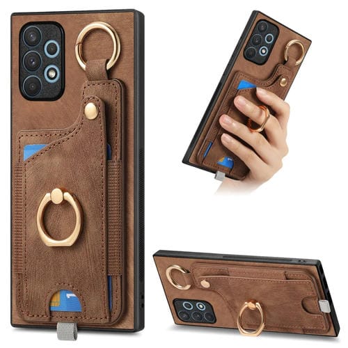 Funda para Teléfono Samsung Galaxy A73 5G con Bolsa para Tarjeta Anillo y Lazo (Marrón)