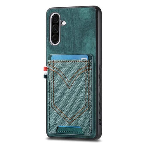 Funda de Piel Samsung Galaxy A36 5G Textura Vaquera Ranura para Tarjetas (Verde)