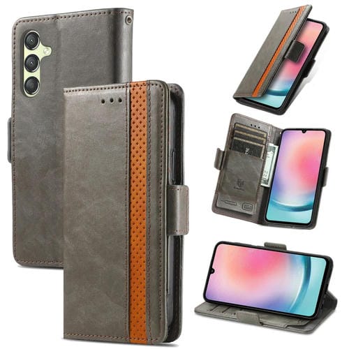 Funda para Teléfono Samsung Galaxy A05S Caseneo Splicing Cuero con Hebilla Magnética Dual (Gris)