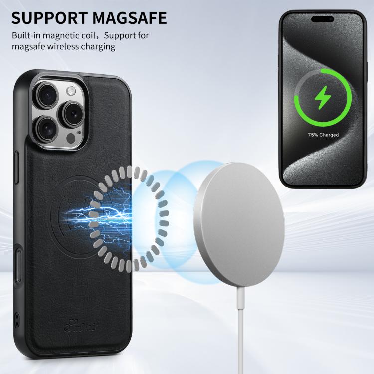 Funda para Teléfono Suteni H16 Cuero Textura de Lichi Tapa Trasera Desmontable para iPhone 16E (Negro)