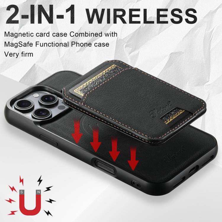 Funda para Teléfono Suteni H16 Cuero Textura de Lichi Tapa Trasera Desmontable para iPhone 16E (Negro)