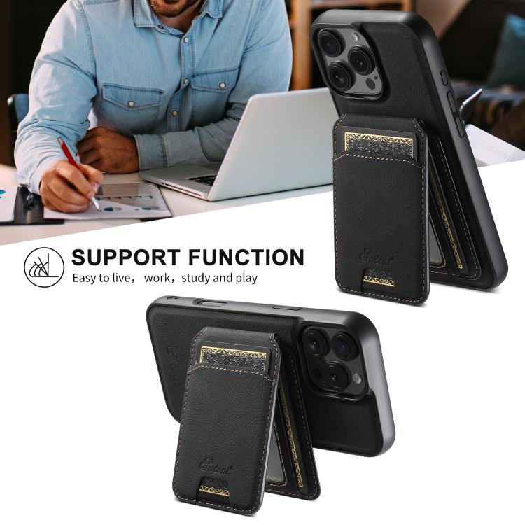 Funda para Teléfono Suteni H16 Cuero Textura de Lichi Tapa Trasera Desmontable para iPhone 16E (Negro)