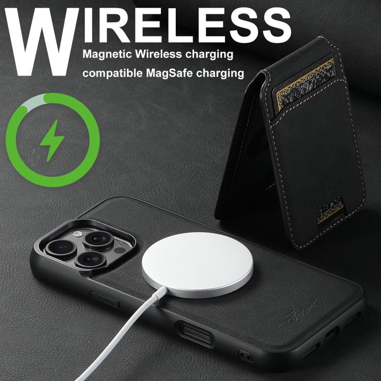 Funda para Teléfono Suteni H16 Cuero Textura de Lichi Tapa Trasera Desmontable para iPhone 16E (Negro)