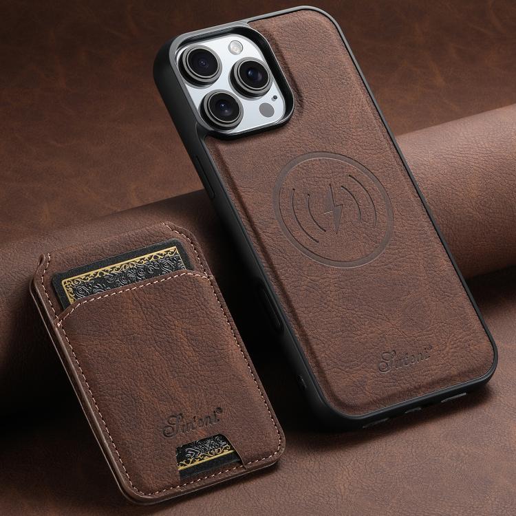 Funda para Teléfono Suteni H16 con Tapa Trasera Desmontable de Cuero Textura Lichi para iPhone 16E (Marrón)