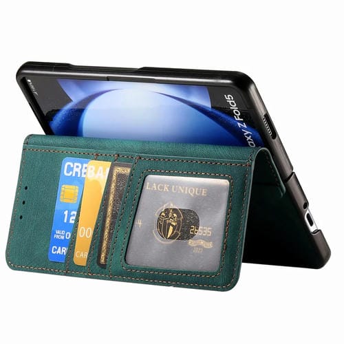 Funda para Samsung Galaxy Z Fold5 5G Retro Magsafe de Cuero con Billetera y Cremallera Magnética (Verde)